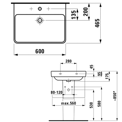 Умивальник врізний LAUFEN PRO S 8109630001041 60х47. Купить в Днепре. Умивальники. Врізні умивальники. Сантехніка. Купить в интернет магазине сантехники Санстор. Днепр.